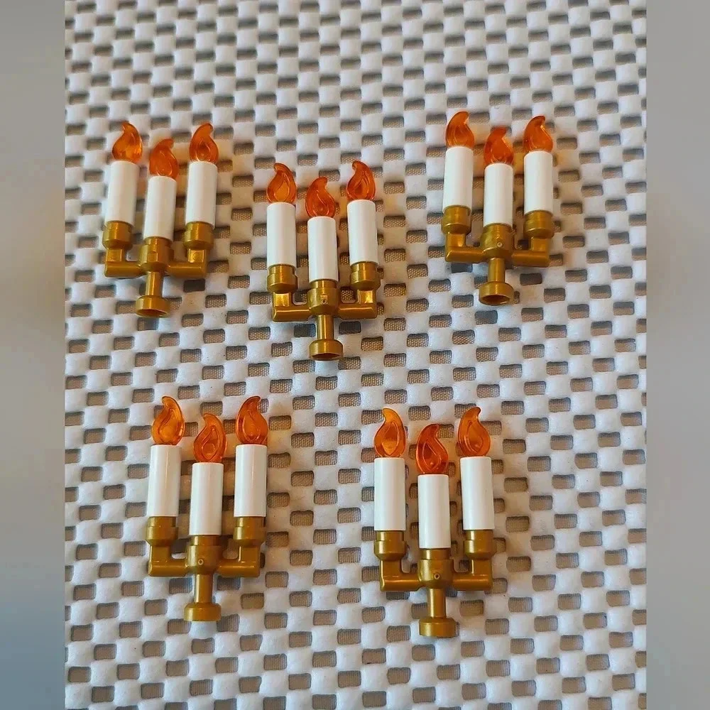 Lot of 5 Lego Pearl Gold Candelabra Candle Holder with Candles 73117 New, unused